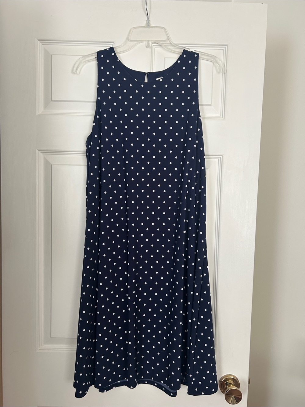 Polka Dot Navy Sleeveless A-Line Dress